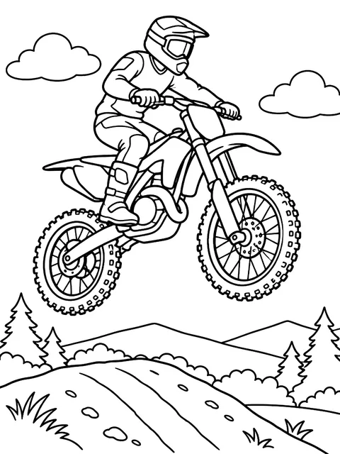 Dirt bike jumping a hill coloring page