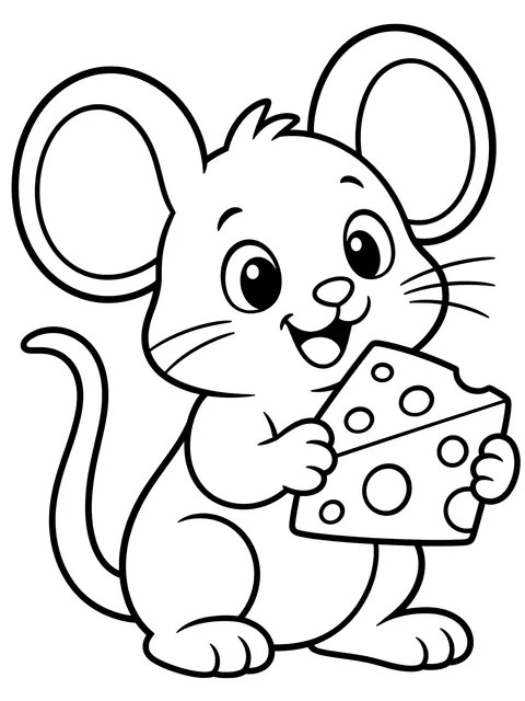 Easy Mouse holding a piece of cheese coloring page