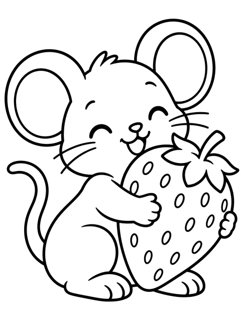 Easy Mouse hugging a strawberry coloring page