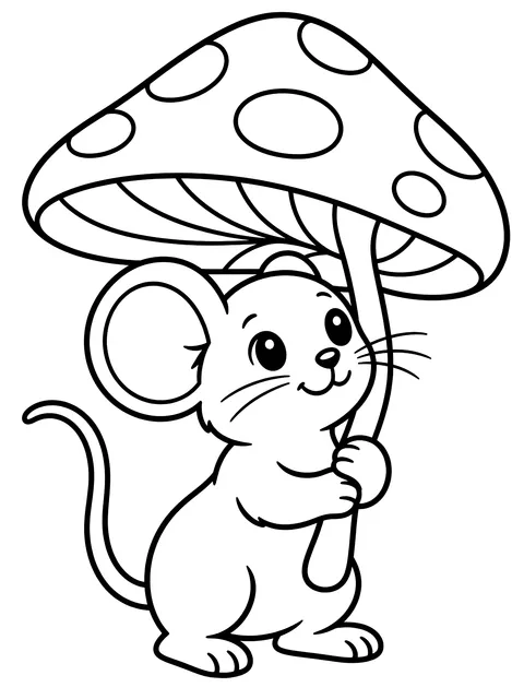 Easy Mouse under a mushroom umbrella coloring page