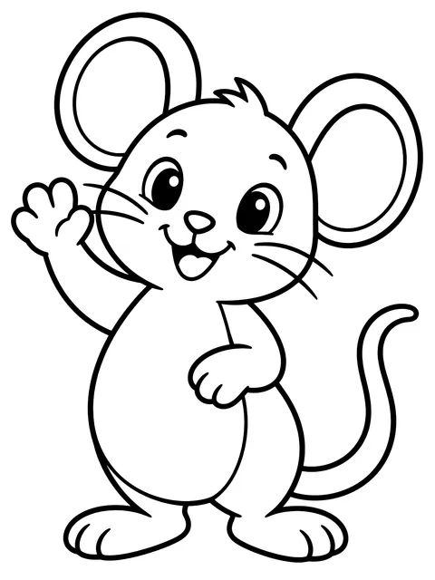 Easy Mouse waving hello coloring page