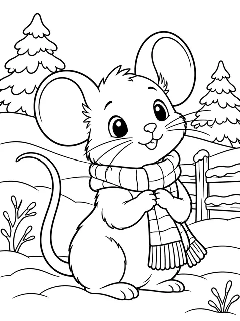 Mouse in a winter scarf coloring page