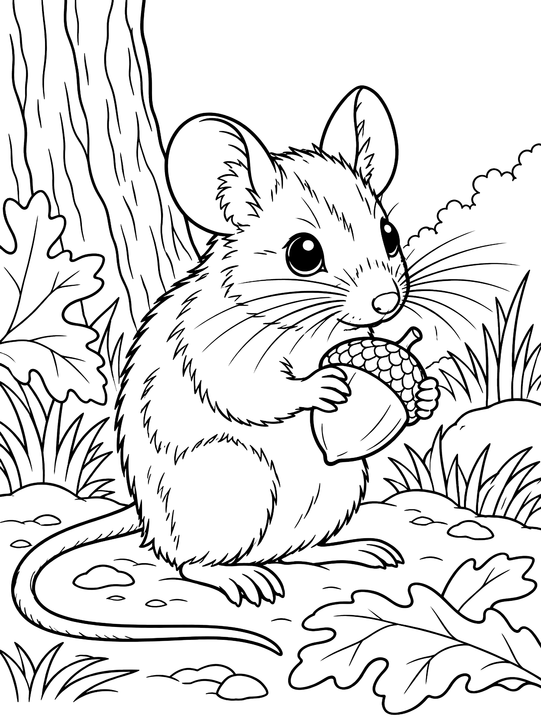 Deer mouse with an acorn coloring page