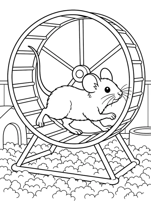 Pet mouse on an exercise wheel coloring page