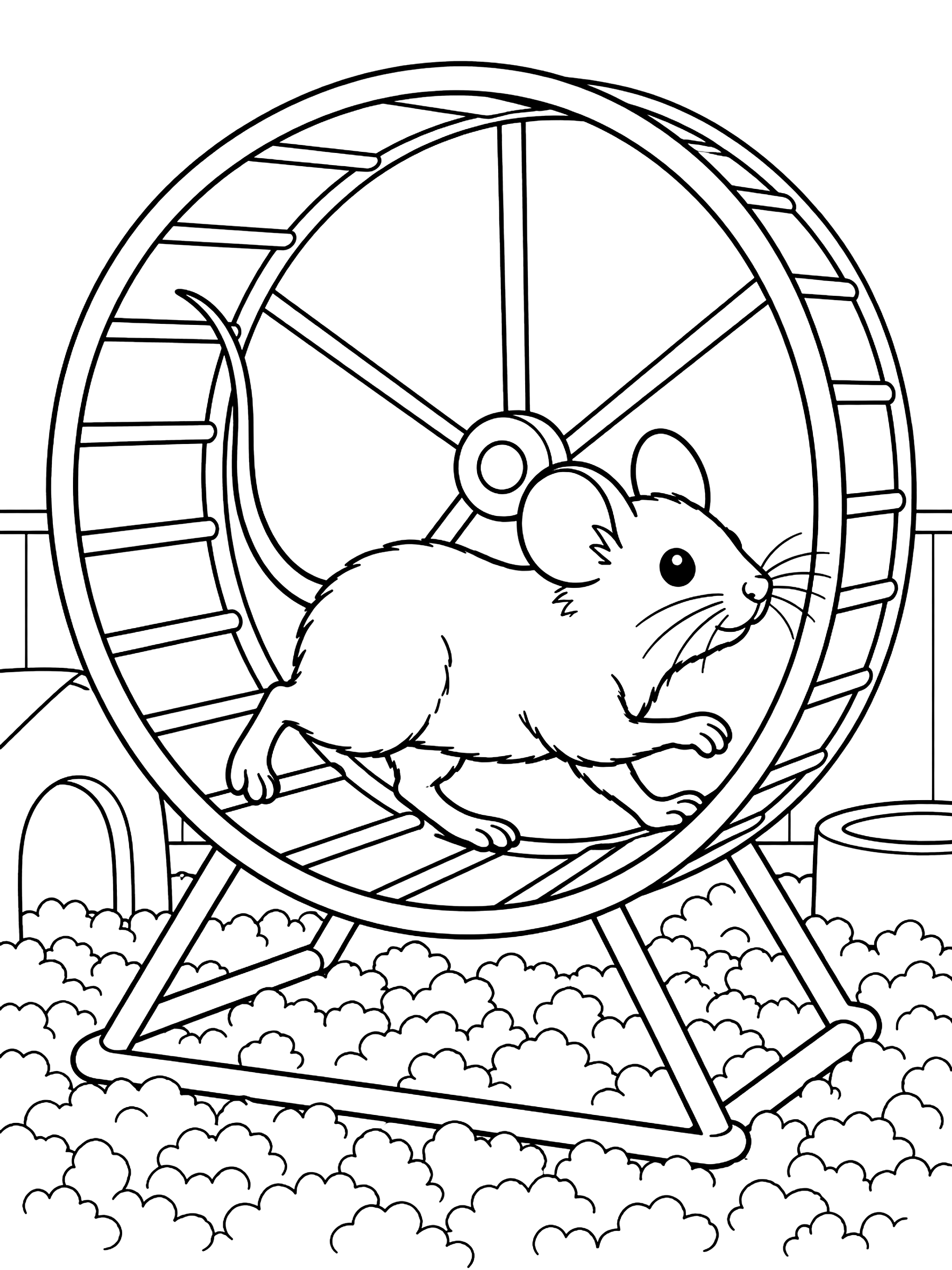 Pet mouse on an exercise wheel coloring page