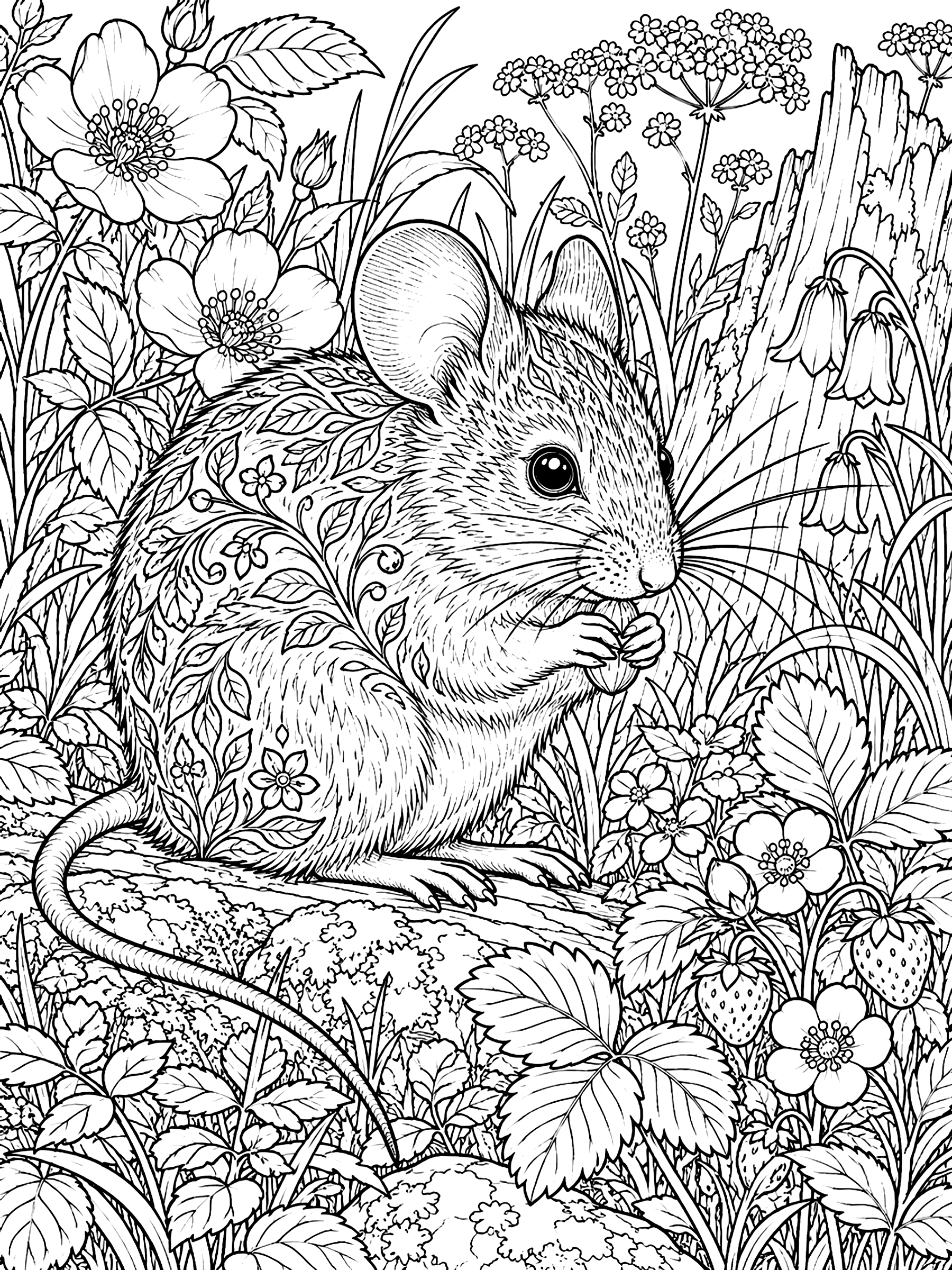 Detailed Realistic field mouse coloring page