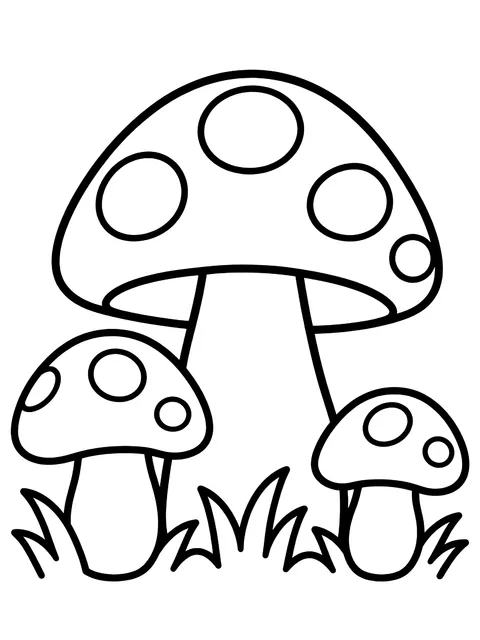 Easy Three mushrooms in the grass coloring page
