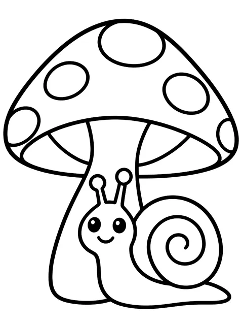 Easy Snail under a mushroom coloring page