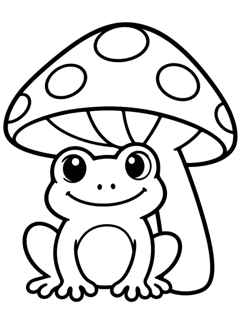 Easy Frog sheltering under a mushroom coloring page