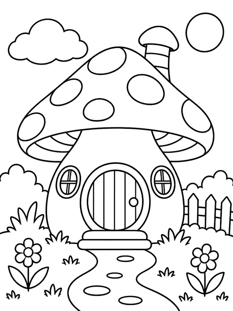 Mushroom house with a round door coloring page