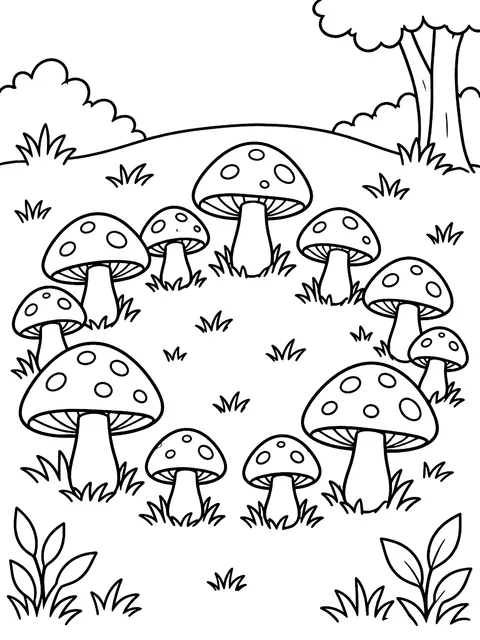 Fairy ring of mushrooms coloring page