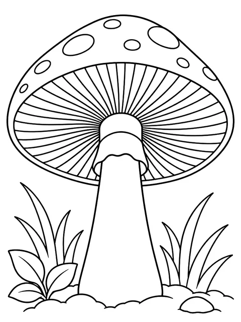 Mushroom seen from below with gills coloring page