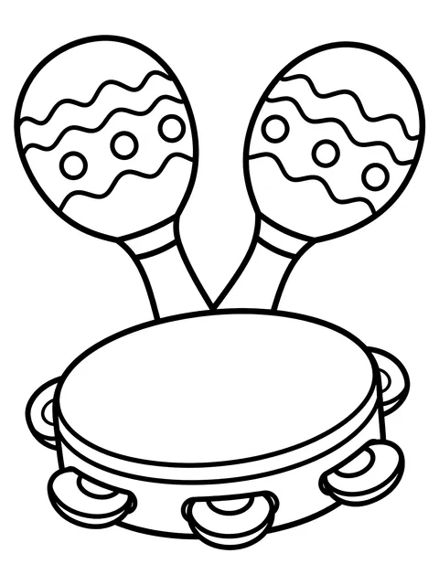 Easy Maracas and tambourine coloring page