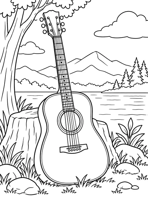 Acoustic guitar coloring page