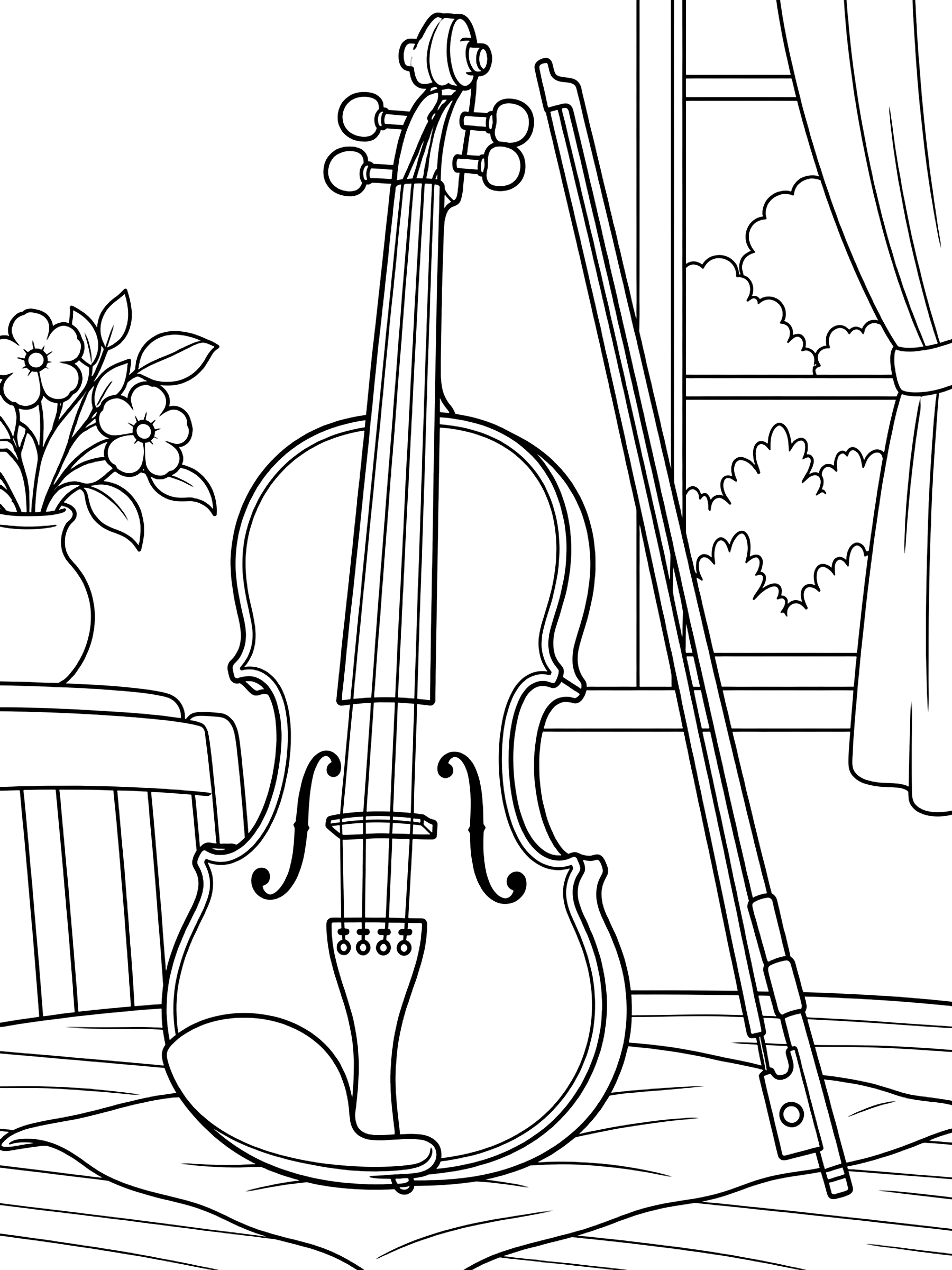 Violin and bow coloring page