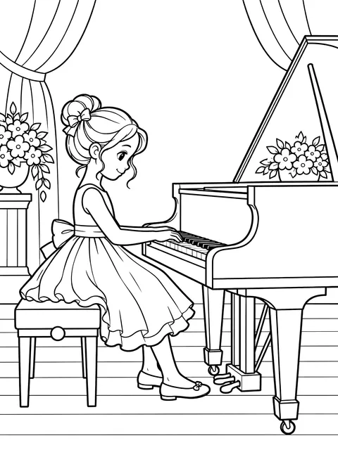 Kid at a piano recital coloring page
