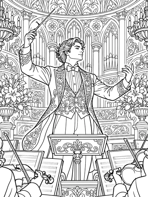 Detailed Conductor with a baton coloring page