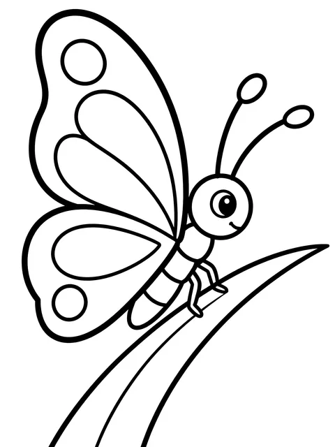 Easy Butterfly on a blade of grass coloring page