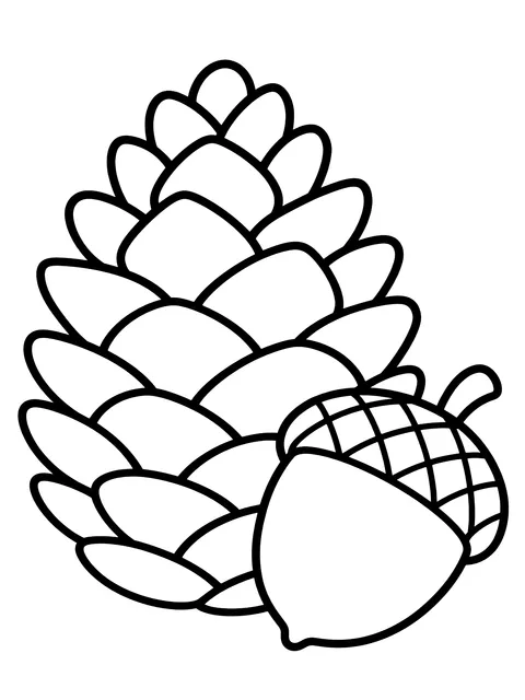 Easy Pinecone and acorn coloring page