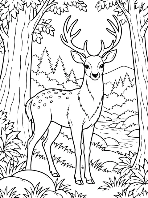 Deer between the trees coloring page