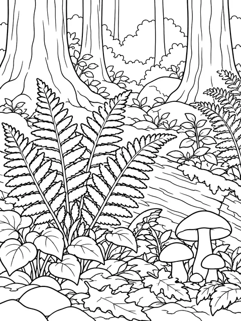 Forest floor with ferns coloring page
