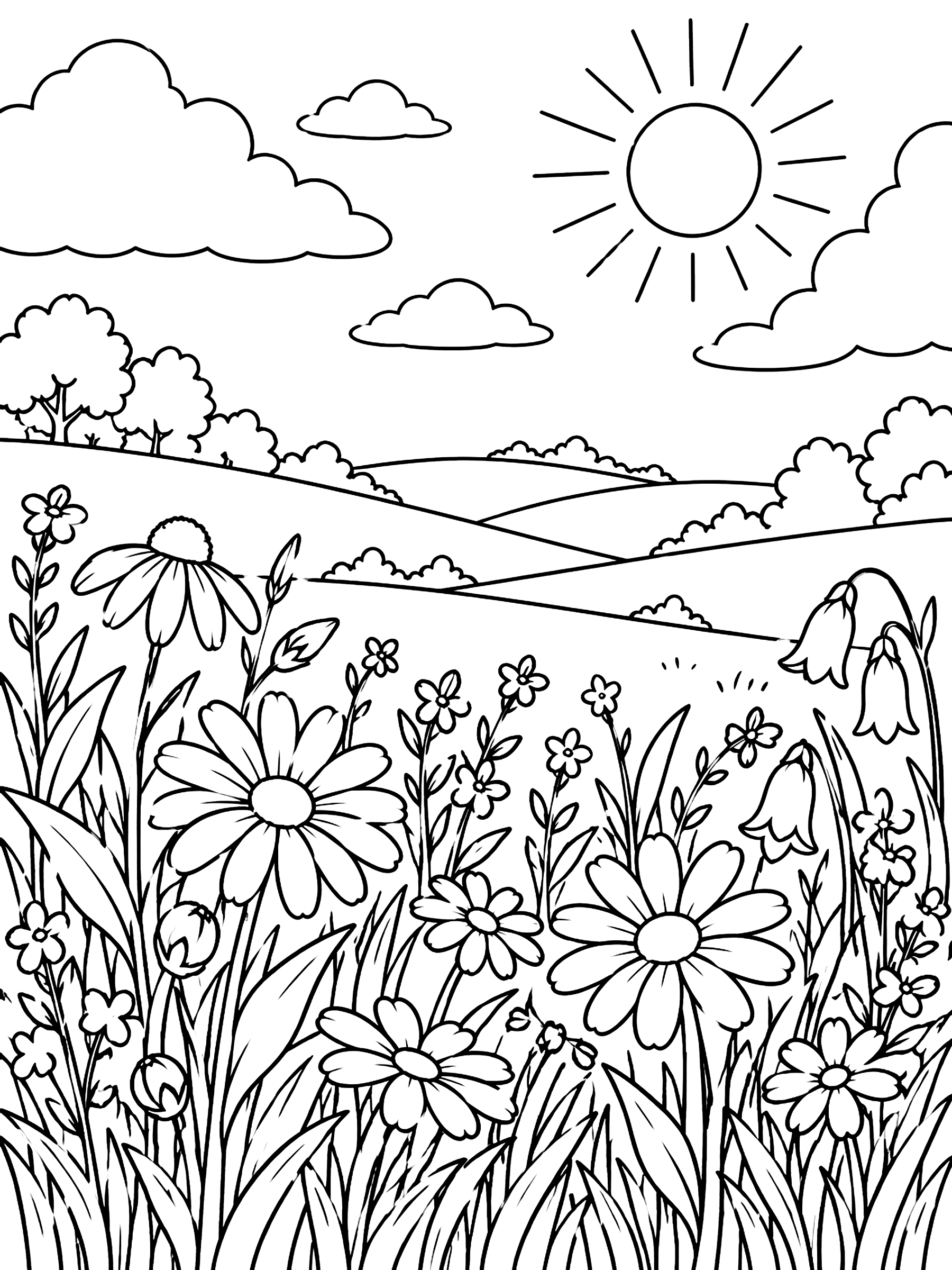 Meadow under a big sky coloring page