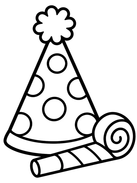 Easy Party hat and noisemaker coloring page
