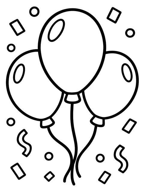 Easy Balloons and confetti coloring page