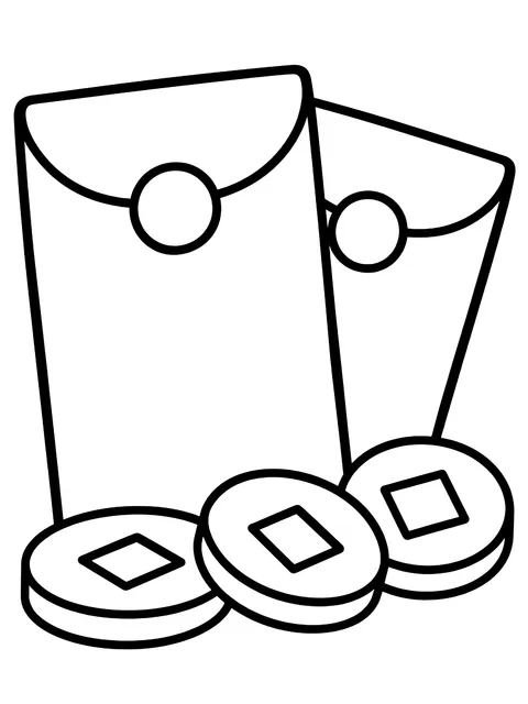Easy Red envelopes and coins coloring page