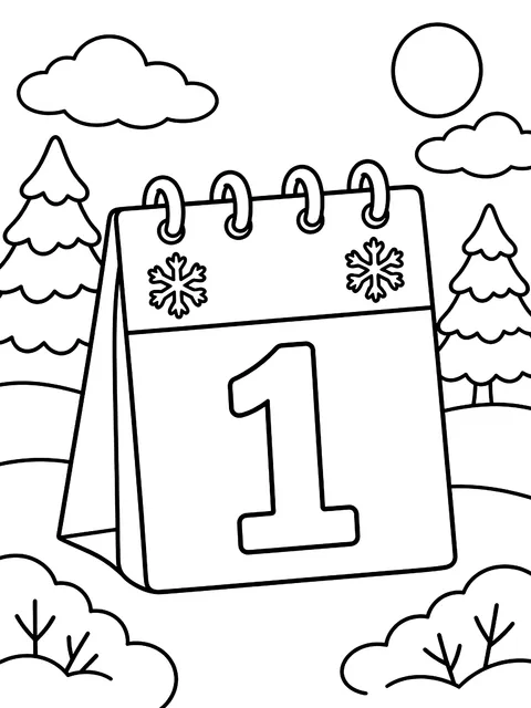 Calendar page showing January 1 coloring page