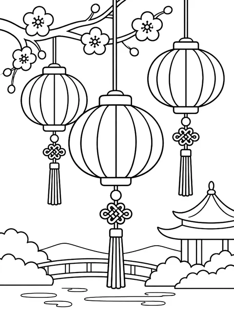 Lunar New Year paper lanterns coloring page