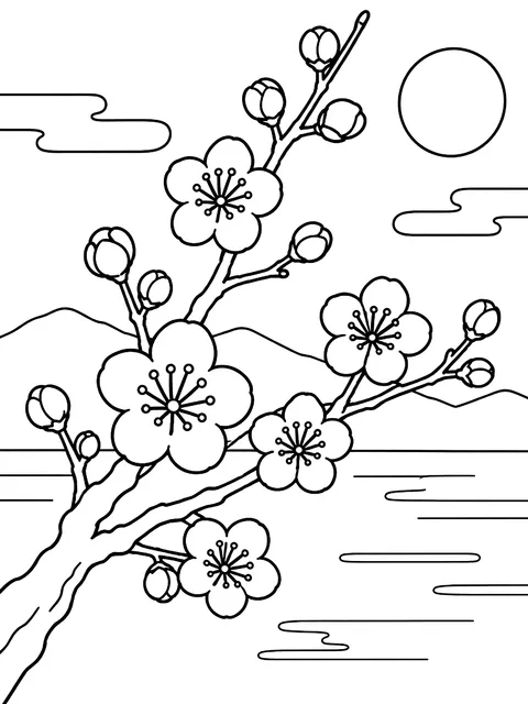 Plum blossom branch coloring page