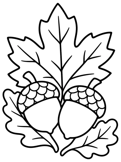 Easy November title page with leaves and acorns coloring page