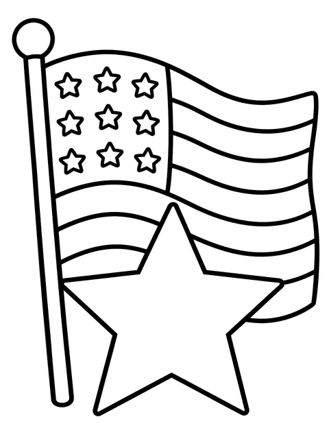 Easy Flag and star for Veterans Day coloring page