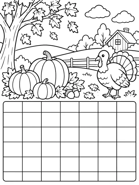 Blank November calendar grid coloring page