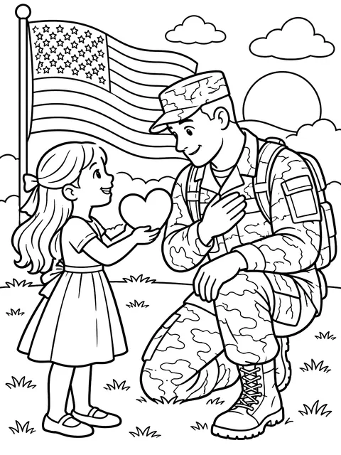 Thank-you card for a veteran coloring page