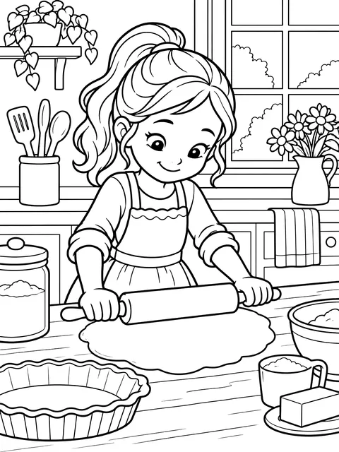 Rolling out pie crust coloring page