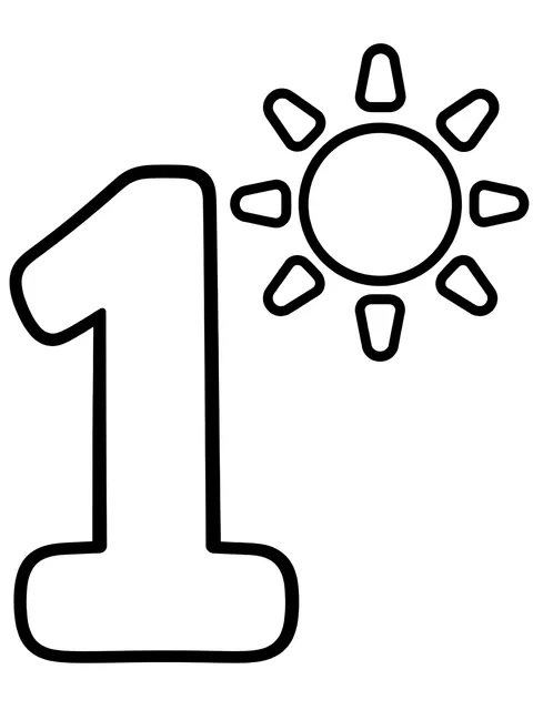 Easy Number 1 with one sun coloring page