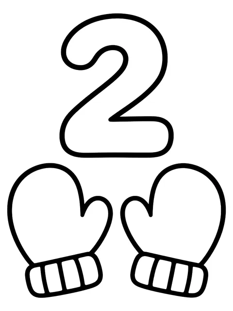 Easy Number 2 with two mittens coloring page