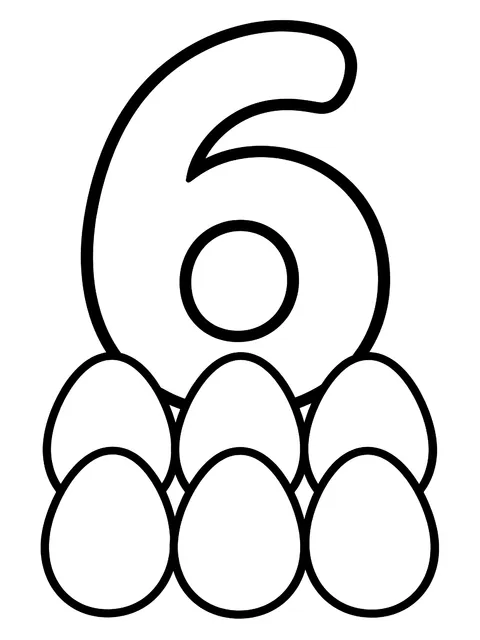Easy Number 6 with six eggs coloring page