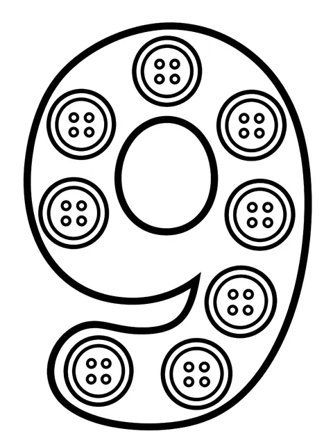 Easy Number 9 with nine buttons coloring page