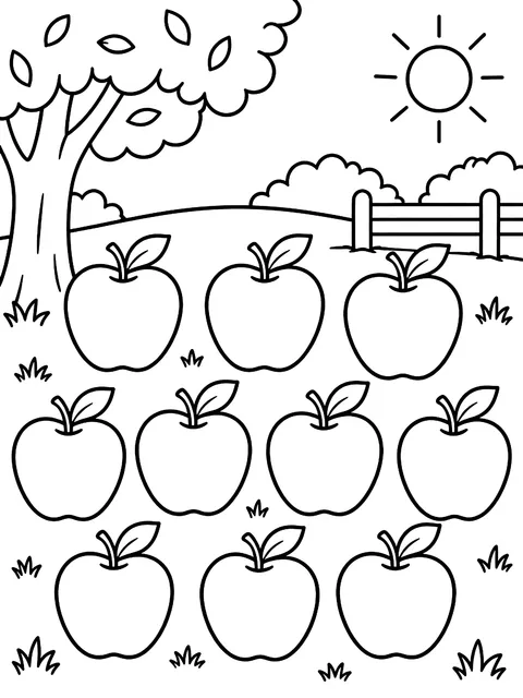 Count and color ten apples coloring page
