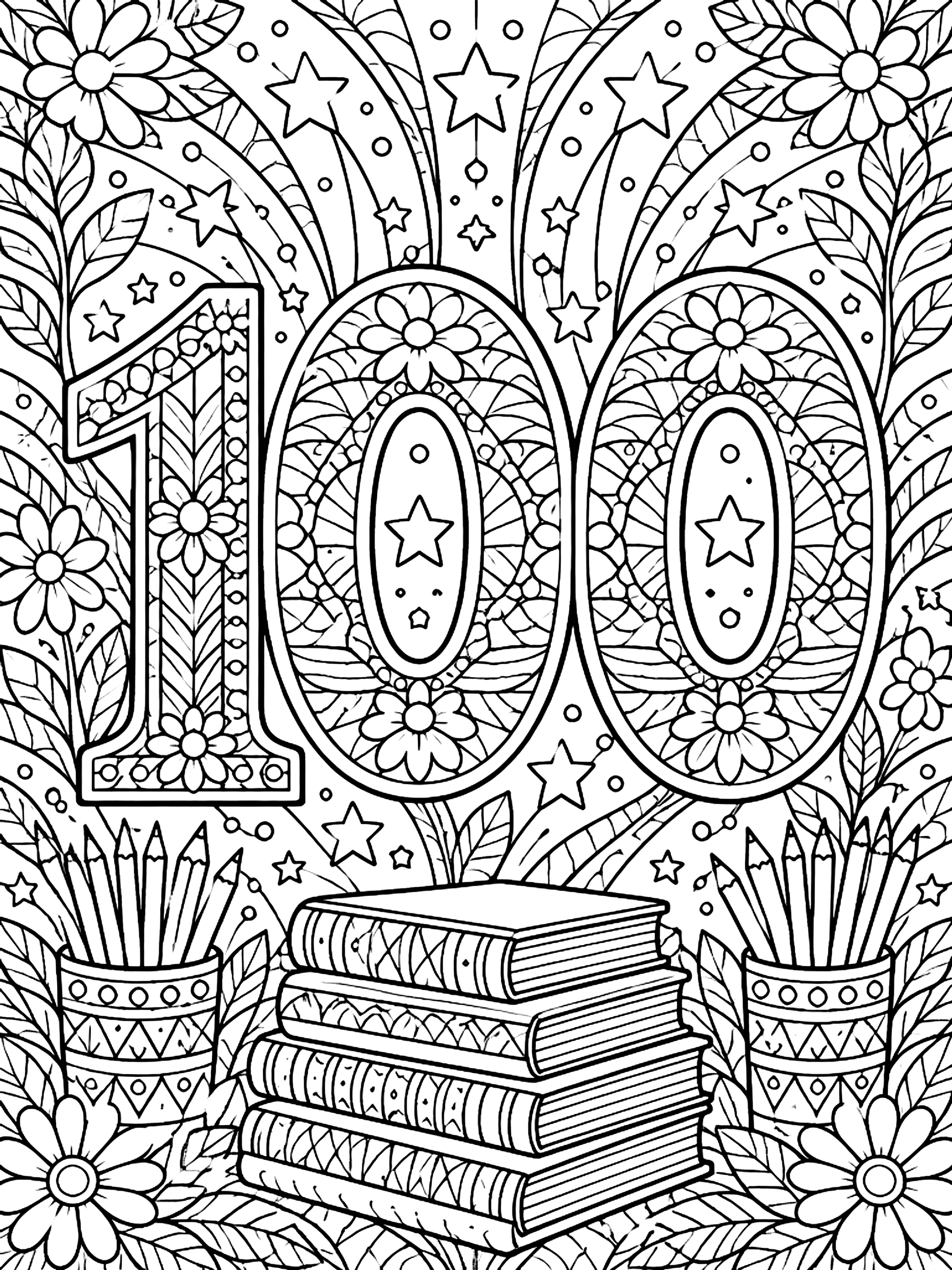 Detailed 100th day of school page coloring page