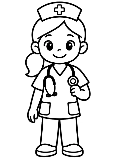 Easy Nurse with a stethoscope coloring page