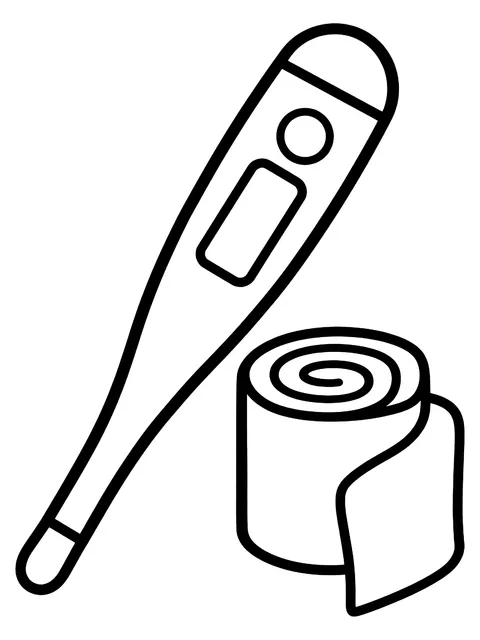 Easy Thermometer and bandage roll coloring page