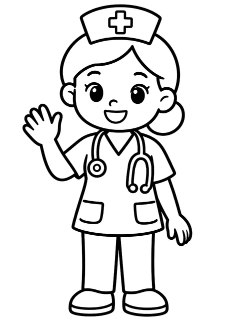 Easy Nurse waving hello coloring page
