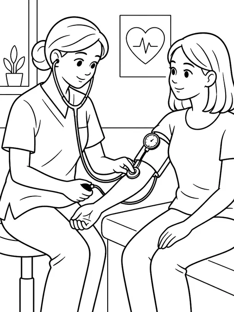 Nurse taking blood pressure coloring page