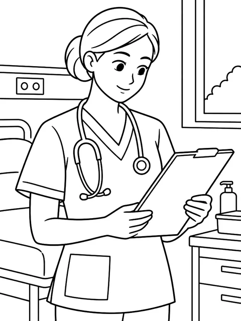 Nurse reading a chart coloring page