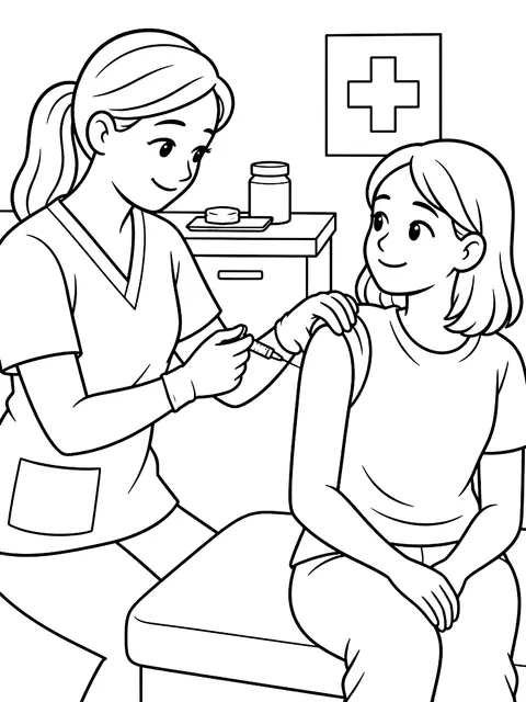 Nurse giving a flu shot coloring page