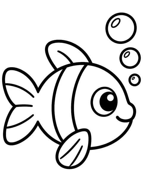 Easy Fish with bubbles coloring page